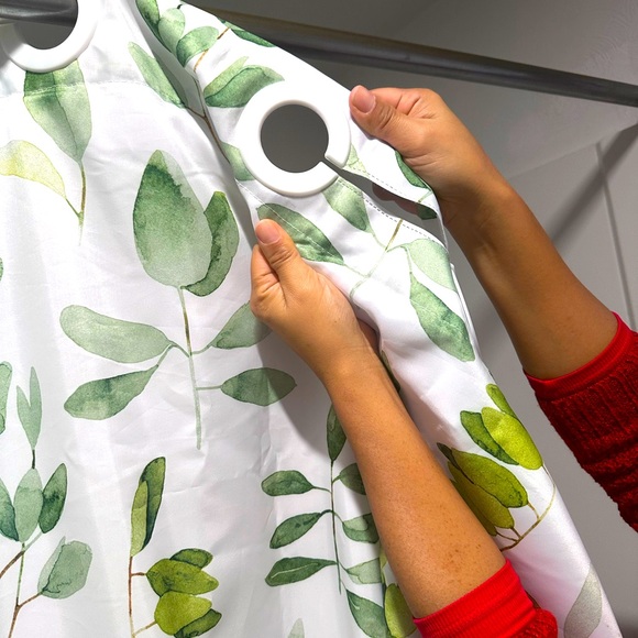 No Hooks Needed Botanical Shower Curtain with Snap-In Liner Washable Waterproof - Picture 2 of 7